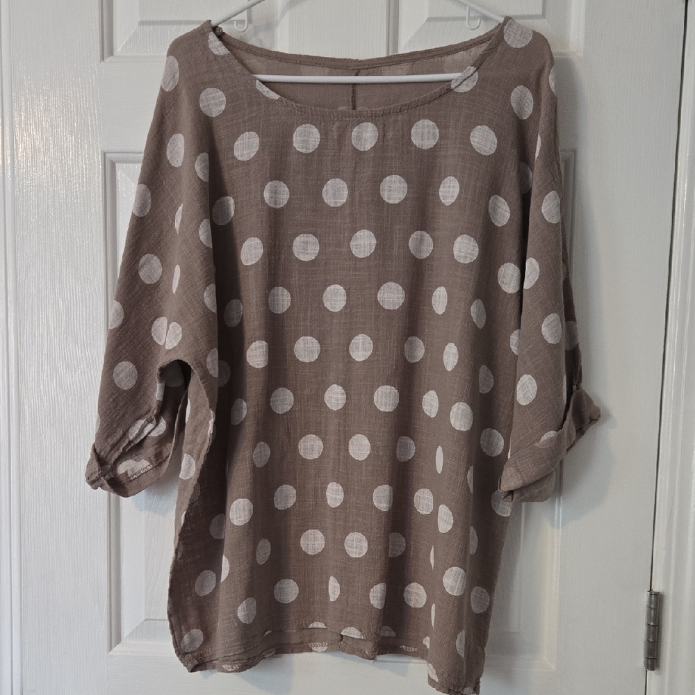 Polka Dot Women's Top - Brown and White cotton